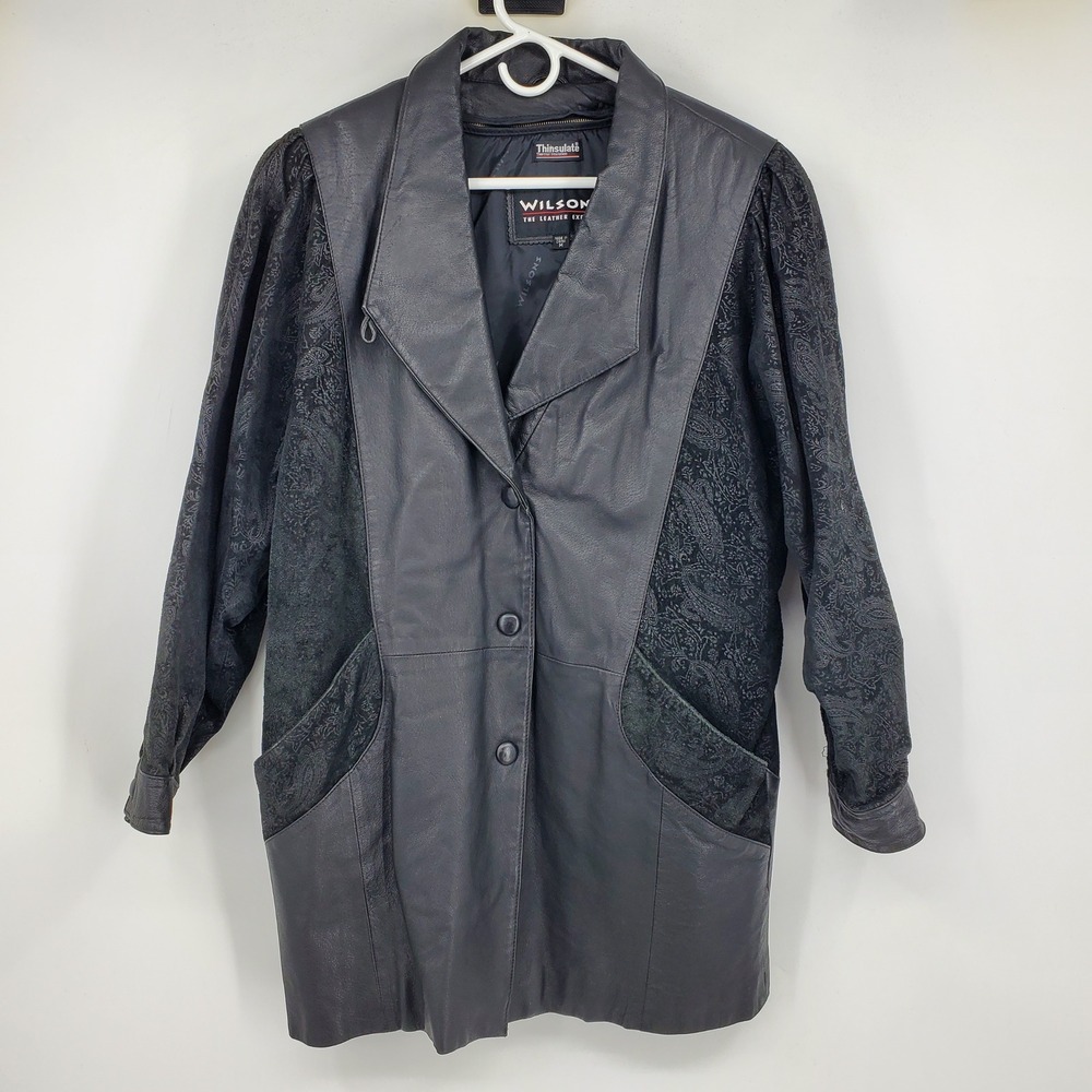 Vintage Wilsons Leather Mob Wife Grunge Goth Paisley Tooled Suede Black Jacket M
